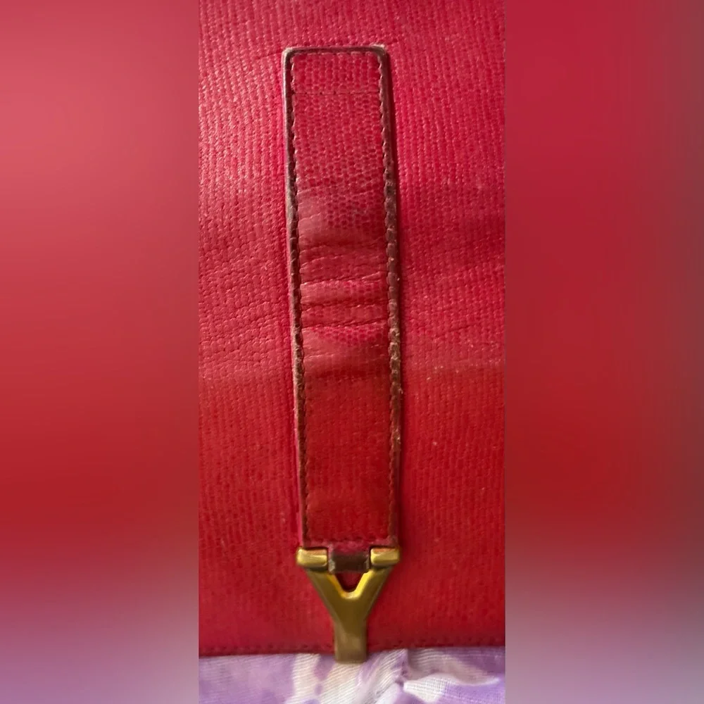 Yves Saint Laurent Red Leather Y-Logo Continental Wallet - Picture 5 of 10